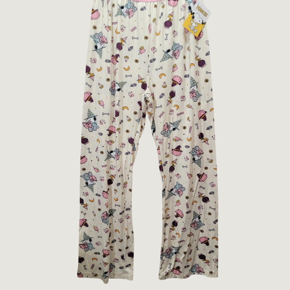 NEW Peanuts Snoopy Woodstock Halloween Wizard Soft Pajama Lounge Pants Cream XL